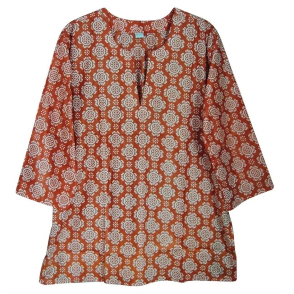 Tory Burch Style Print Cotton Tunic, Terracotta - NWT